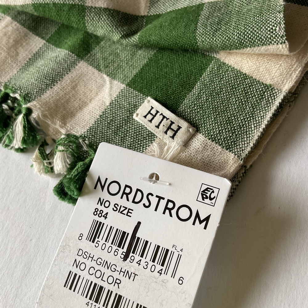 HEATHER TAYLOR HOME HTH GINGHAM TEA TOWEL DISH CLOTH HUNTER GREEN WHITE NWT - Picture 4 of 6